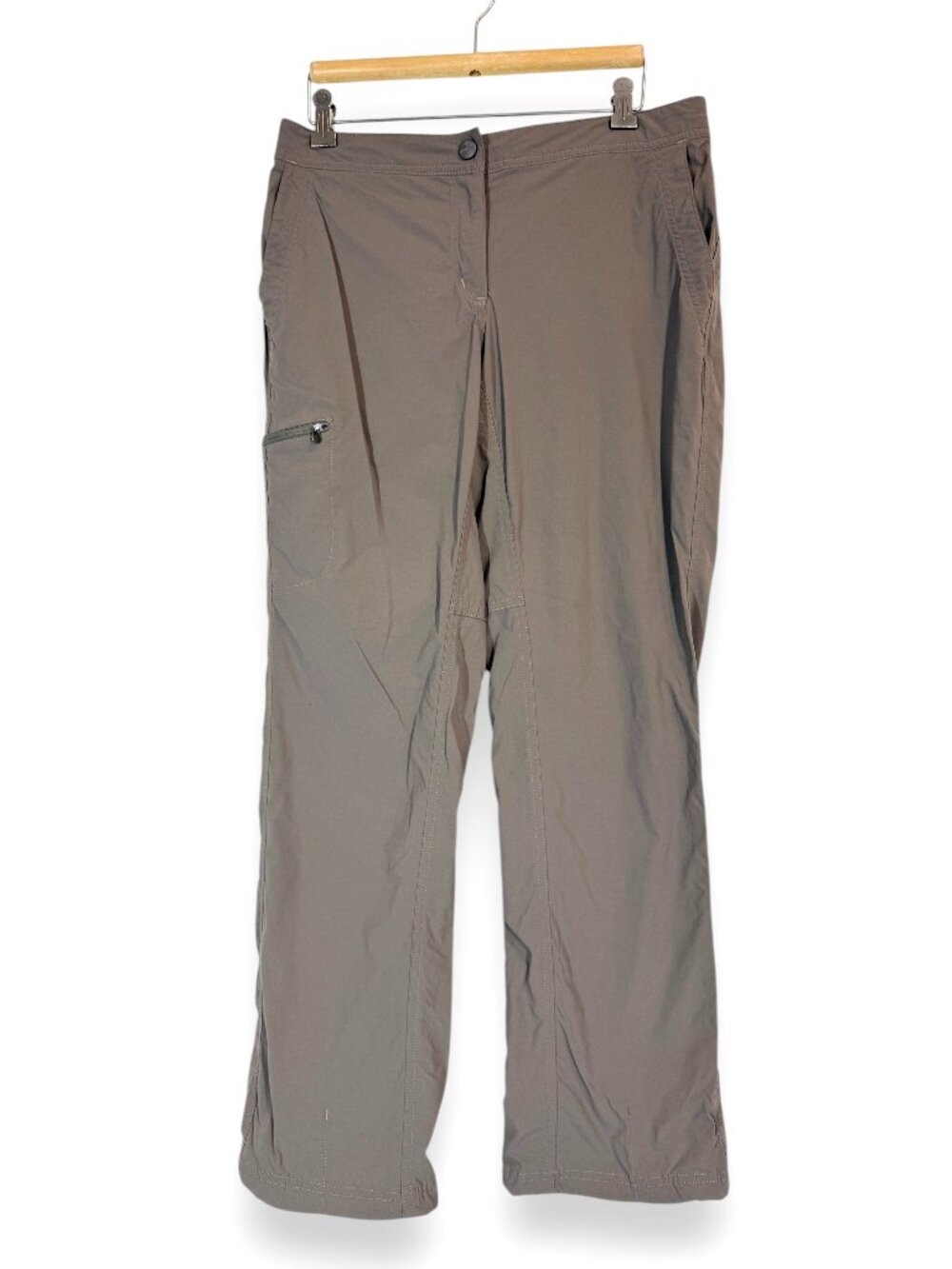 LL BEAN Comfort Trail Pants Size 6 Zipper Pockets Stretch Nylon Gray Tan